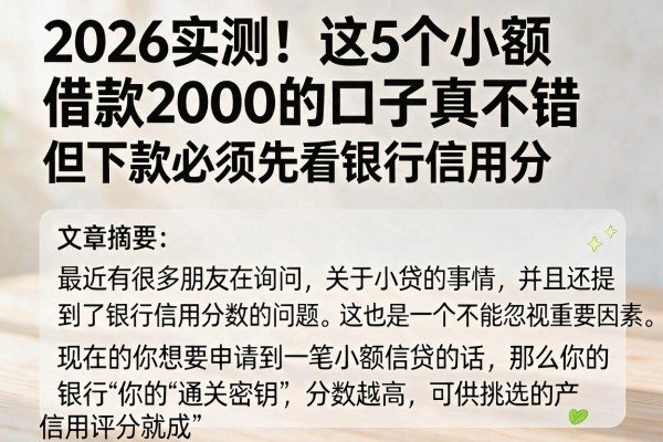 2026实测!这5个小额借款2000的口子真不错,但下款必须先看银行信用分