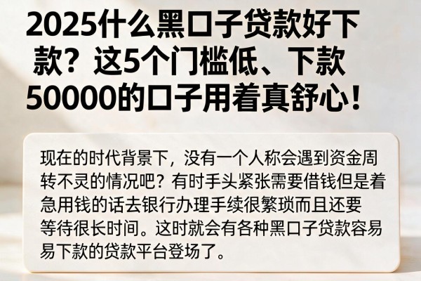 2025什么黑口子贷款好下款？这5个门槛低、下款50000的口子用着真舒心！