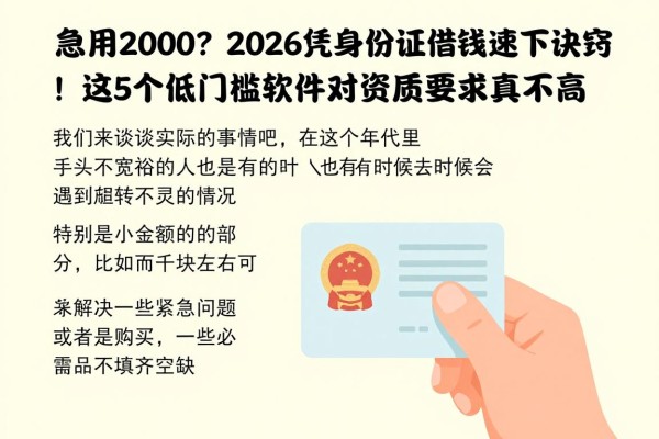 急用2000?2026凭身份证借钱速下诀窍!这5个低门槛软件对资质要求真不高--