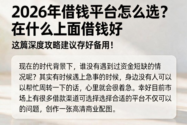 2026年借钱平台怎么选？在什么上面借钱好这篇深度攻略建议存好备用！
