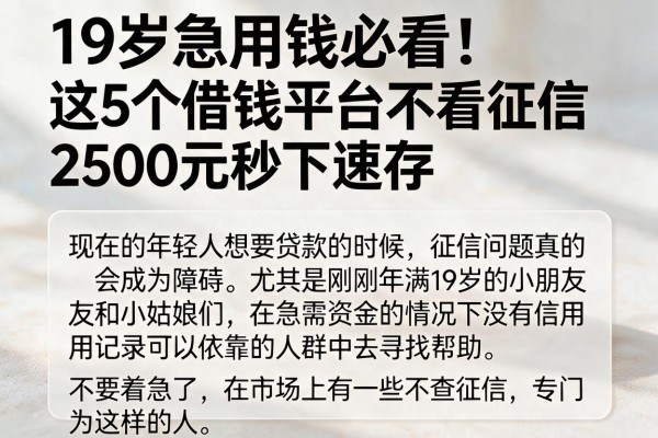 19岁急用钱必看!这5个借钱平台不看征信,2500元秒下速存