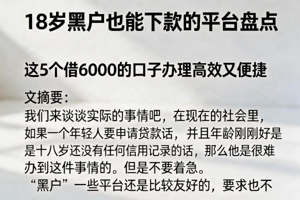 18岁黑户也能下款的平台盘点，这5个借6000的口子办理高效又便捷