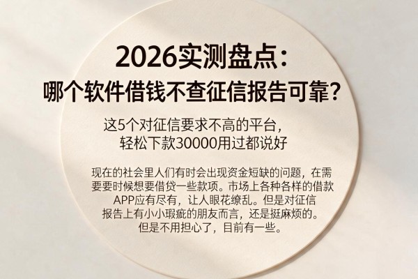 2026实测盘点:哪个软件借钱不查征信报告可靠?这5个对征信要求不高的平台,轻松下款30000用过都说好