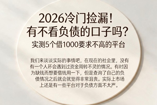 2026冷门捡漏!有不看负债的口子吗?实测5个借1000要求不高的平台