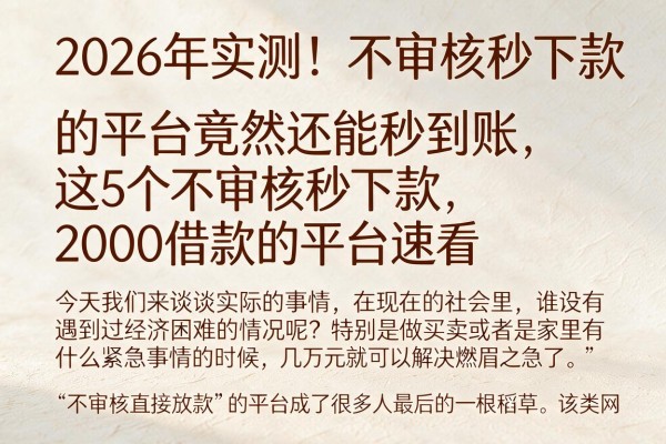 2026年实测!不审核秒下款的平台竟然还能秒到账,这5个不审核秒下款2000借款的平台速看