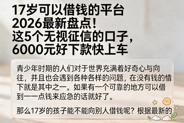17岁可以借钱的平台2026最新盘点!这5个无视征信的口子,6000元好下款快上车