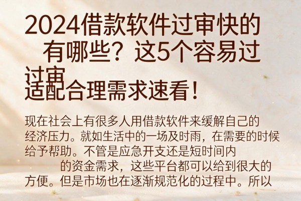 2024借款软件过审快的有哪些？这5个容易过审适配合理需求速看！