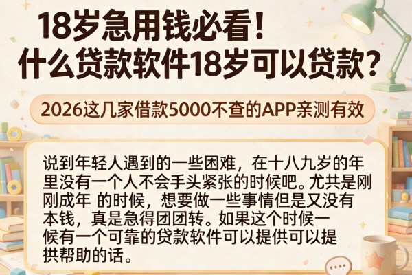 18岁急用钱必看!什么贷款软件18岁可以贷款?2026这几家借款5000不查的APP亲测有效