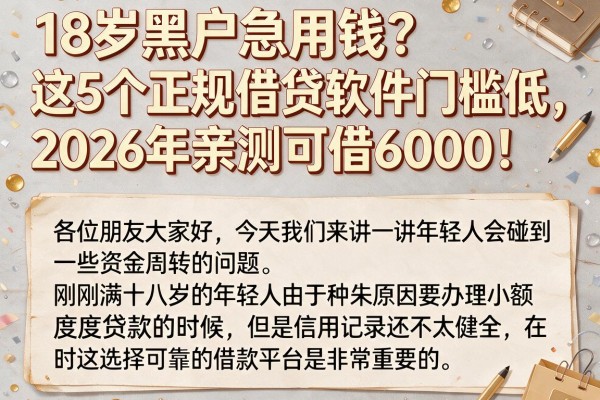 18岁黑户急用钱？这5个正规借贷软件门槛低，2026年亲测可借6000！