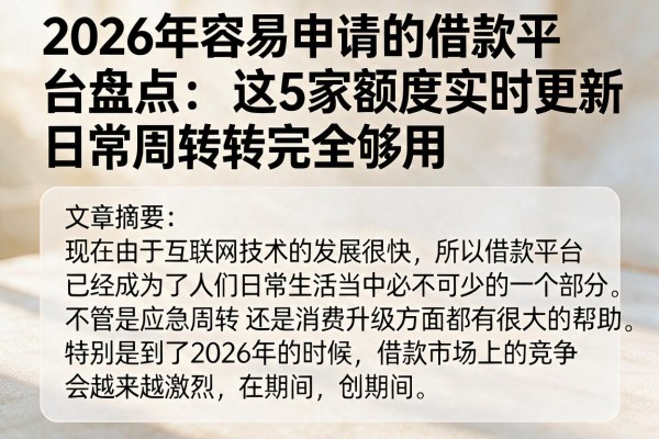 2026年容易申请的借款平台盘点：这5家额度实时更新，日常周转完全够用