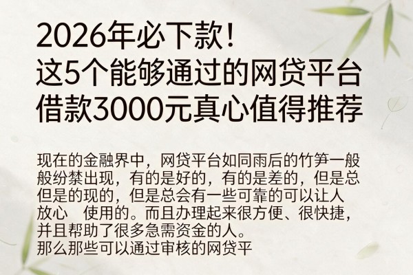 2026年必下款!这5个能够通过的网贷平台,借款3000元真心值得推荐