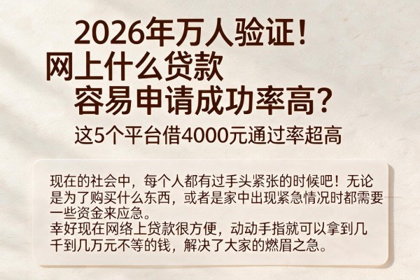 2026年万人验证！网上什么贷款容易申请成功率高？这5个平台借4000元通过率超高