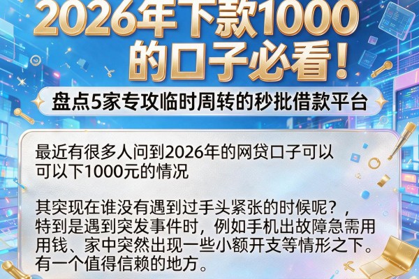 2026年下款1000的口子必看!盘点5家专攻临时周转的秒批借款平台