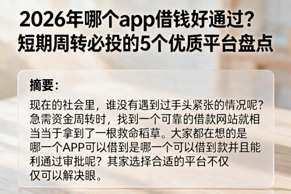 2026年哪个app借钱好通过？短期周转必投的5个优质平台盘点