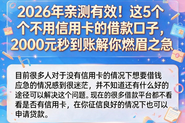 2026年亲测有效!这5个不用信用卡的借款口子,2000元秒到账解你燃眉之急