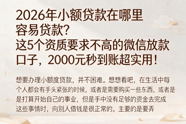 2026年小额贷款在哪里容易贷款？这5个资质要求不高的微信放款口子，2000元秒到账超实用！