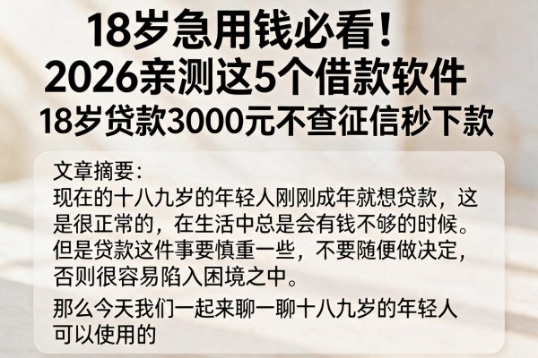 18岁急用钱必看！2026亲测这5个借款软件，18岁贷款3000元不查征信秒下款