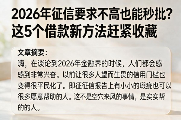 2026年征信要求不高也能秒批？这5个借款新方法赶紧收藏