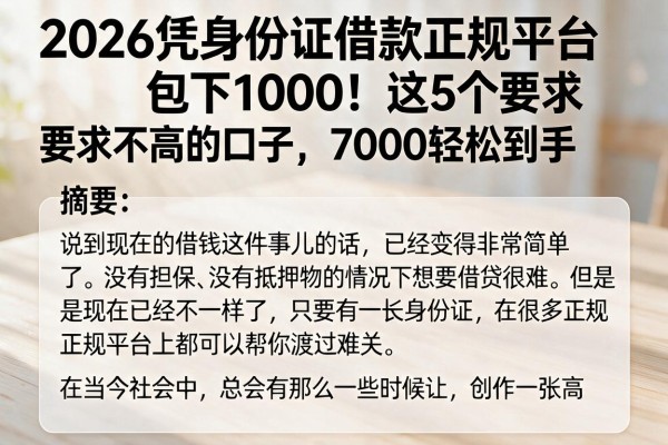 2026凭身份证借款正规平台包下1000！这5个要求不高的口子，7000轻松到手