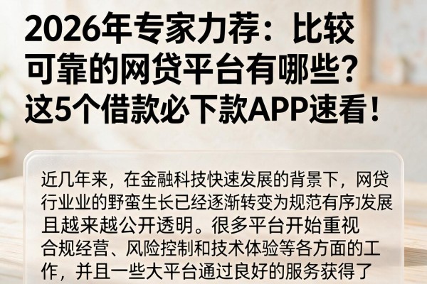 2026年专家力荐:比较可靠的网贷平台有哪些?这5个借款必下款APP速看!