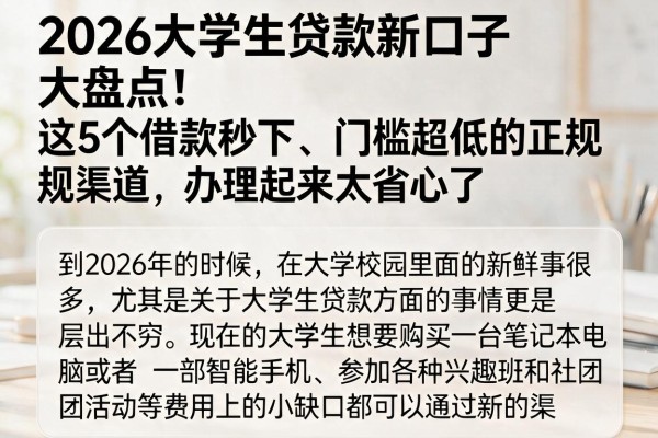 2026大学生贷款新口子大盘点！这5个借款秒下、门槛超低的正规渠道，办理起来太省心了
