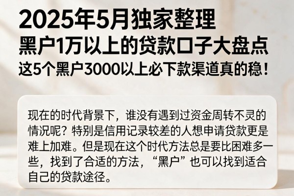 2025年5月独家整理：黑户1万以上的贷款口子大盘点，这5个黑户3000以上必下款渠道真的稳！