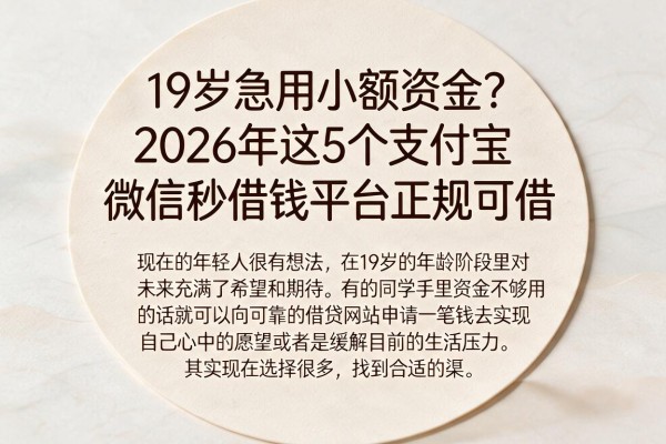 19岁急用小额资金?2026年这5个支付宝、微信秒借钱平台正规可借