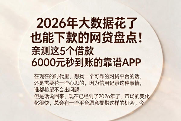 2026年大数据花了也能下款的网贷盘点！亲测这5个借款6000元秒到账的靠谱APP