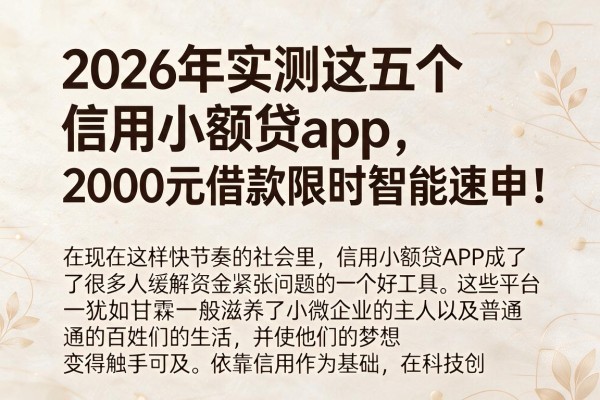 2026年实测这五个信用小额贷app,2000元借款限时智能速申!