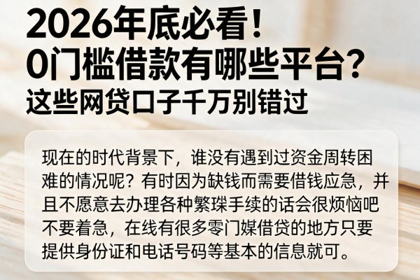 2026年底必看！0门槛借款有哪些平台？这些网贷口子千万别错过