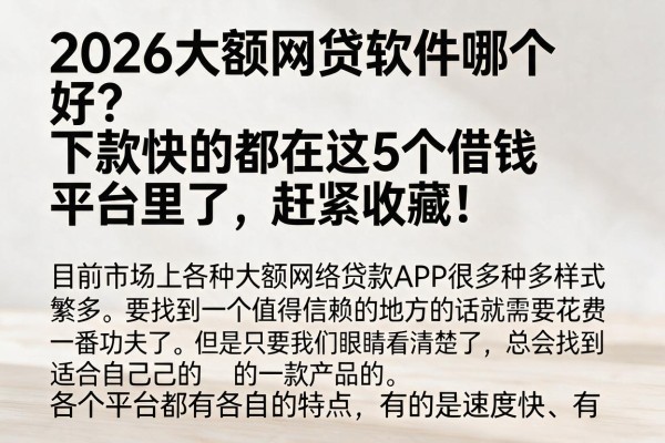 2026大额网贷软件哪个好？下款快的都在这5个借钱平台里了，赶紧收藏！