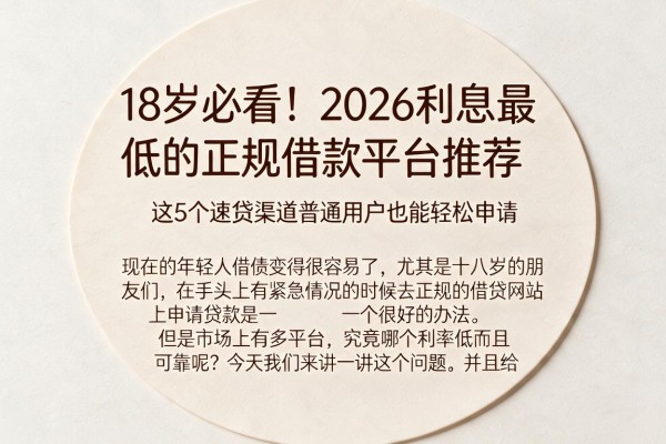 18岁必看！2026利息最低的正规借款平台推荐，这5个速贷渠道普通用户也能轻松申请