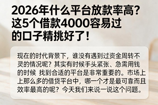 2026年什么平台放款率高?这5个借款4000容易过的口子精挑好了!