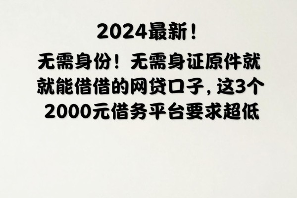 2024最新!无需身份证原件就能借的网贷口子,这3个2000元借款平台要求超低