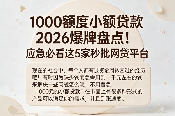 1000额度小额贷款2026爆款盘点!应急必看这5家秒批网贷平台
