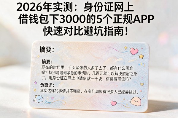 2026年实测：身份证网上借钱包下3000的5个正规APP，快速对比避坑指南！