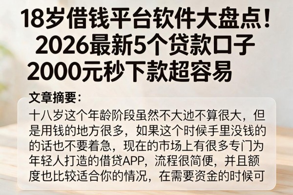 18岁借钱平台软件大盘点！2026最新5个贷款口子，2000元秒下款超容易