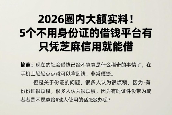 2026圈内大额实料！5个不用身份证的借钱平台有，只凭芝麻信用就能借