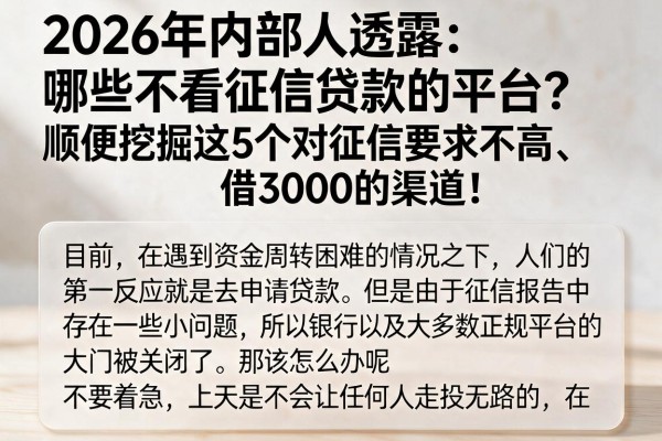 2026年内部人透露:哪些不看征信贷款的平台?顺便挖掘这5个对征信要求不高、借3000的渠道!