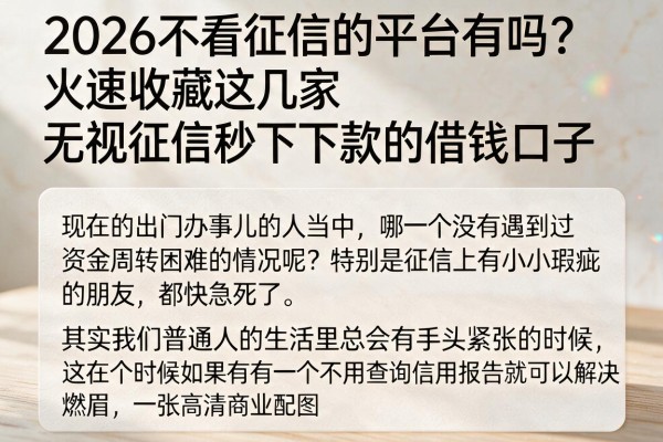 2026不看征信的平台有吗？火速收藏这几家无视征信秒下款的借钱口子