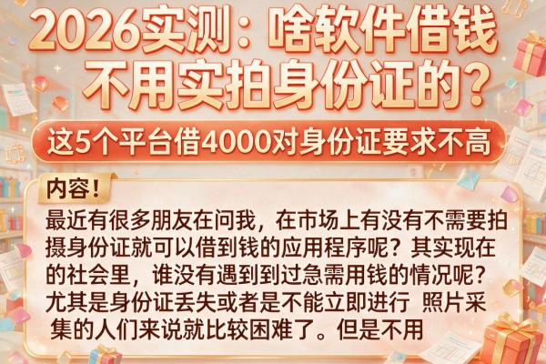 2026实测:啥软件借钱不用实拍身份证的?这5个平台借4000对身份证要求不高