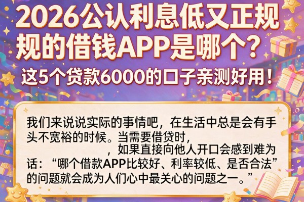 2026公认利息低又正规的借钱APP是哪个？这5个贷款6000的口子亲测好用！