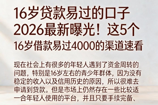 16岁贷款易过的口子2026最新曝光！这5个16岁借款易过4000的渠道速看