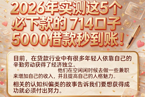 2026年实测这5个必下款的714口子，5000借款秒到账！