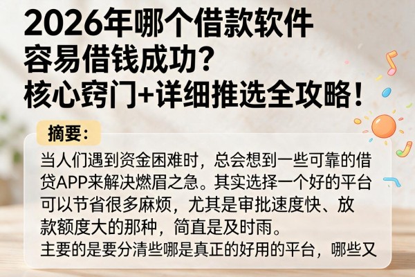 2026年哪个借款软件容易借钱成功？核心窍门+详细推选全攻略！