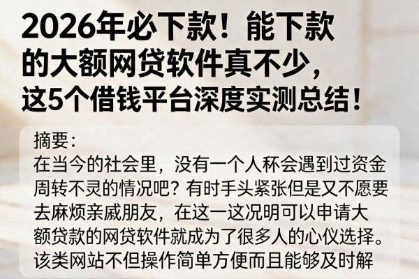 2026年必下款!能下款的大额网贷软件真不少,这5个借钱平台深度实测总结!