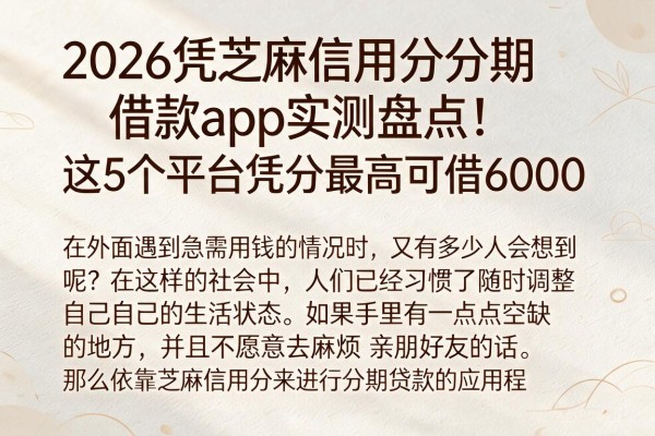 2026凭芝麻信用分分期借款app实测盘点!这5个平台凭分最高可借6000