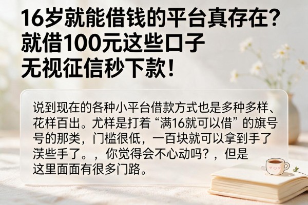16岁就能借钱的平台真存在？就借100元这些口子无视征信秒下款！