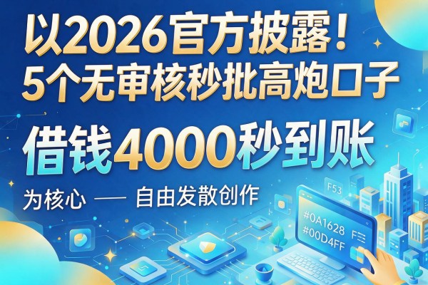 2026官方披露！5个无审核秒批高炮口子，借钱4000秒到账