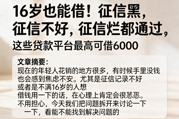 16岁也能借！征信黑、征信不好、征信烂都通过，这些贷款平台最高可借6000